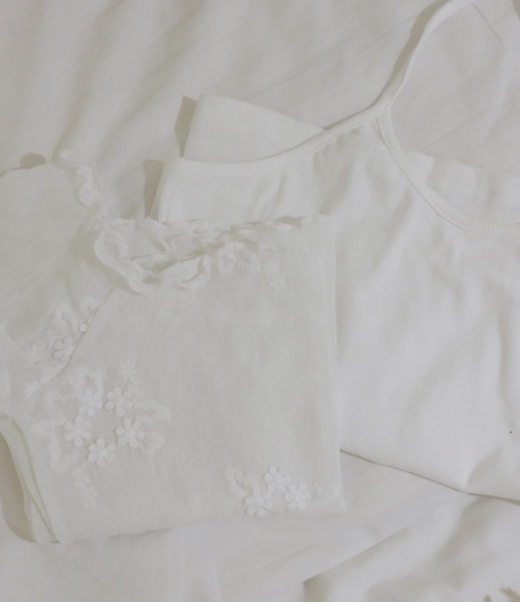 KR 花花透紗刺繡兩件套裝￼